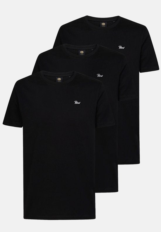 Petrol Industries Heren T-Shirts 3-Pack - Ronde Hals - Katoen - Regular Fit - Tshirt Set Korte Mouwen - Multipack van 3 stuks - Zwart - Maat XL