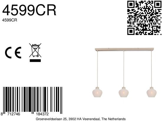 Anne Lighting - hanglamp - Travino - crème - linnen metaal steen - grote eettafellamp - E27 - 4599CR