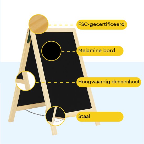 BRASQ Krijtstoepbord Blank - 55x 85 CM - Krijtbord - Reclamebord - Stoepbord - Dubbelzijdig - voor Binnen en Buiten - Horeca