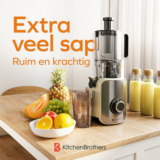 KitchenBrothers Slowjuicer - Verticaal - Juicer - Groenten en Fruitpers - 126 mm - 750 ml - Champagne