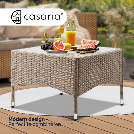 CASARIA Polyrattan Bijzettafel - Buiten 58x58x42cm - Crème