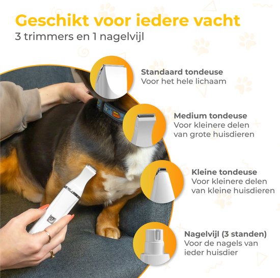 Nuvance - Hondentondeuse 4 in 1 - Dieren Tondeuse voor Dikke Vacht - Honden Tondeuse met 7 Opzetstukken - Draadloos - Hondentrimmer Tondeuse - Inclusief Nagelvijl