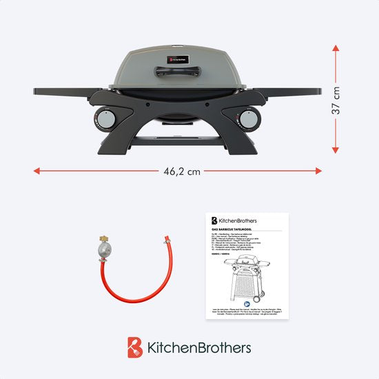 KitchenBrothers Gasbarbecue – Tafelmodel & 2 Hittezones – 10.000 BTU – 48 x 37 x 38 cm – Zwart