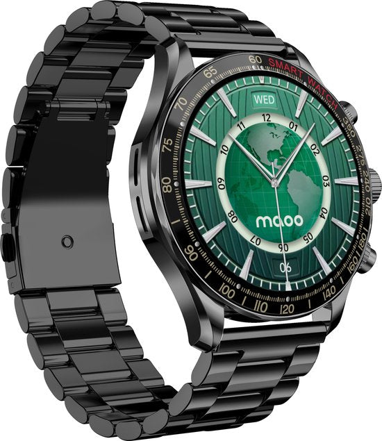 Maoo Titan AMOLED Smartwatch Heren – 45 mm – Stainless Steel & 2 TPU Bandjes – Multisport – Hartslagmeter, Slaapmonitor & Stappenteller – iOS/Android – Zwart
