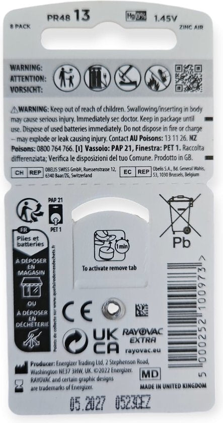 Rayovac 13 - PR48 Extra - 140 mAh - 8 pak