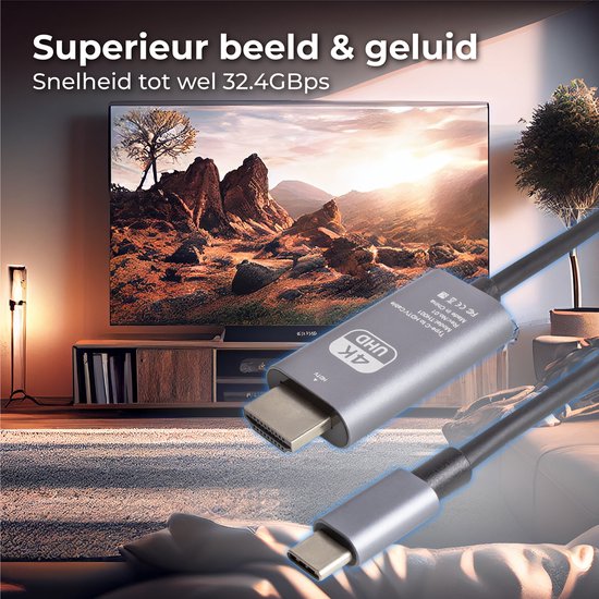 Nuvance - USB C naar HDMI Kabel - 2 Meter - 4K Ultra HD - Geschikt voor Telefoon, Tablet, Laptop, PC, Beamer & Monitor