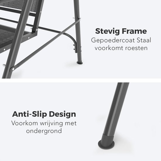 LifeGoods Schommelbank - 3-zits - tot 250KG - Kantelbaar Dak - UV-bestendig Zonnescherm - 172x104x162cm - Grijs
