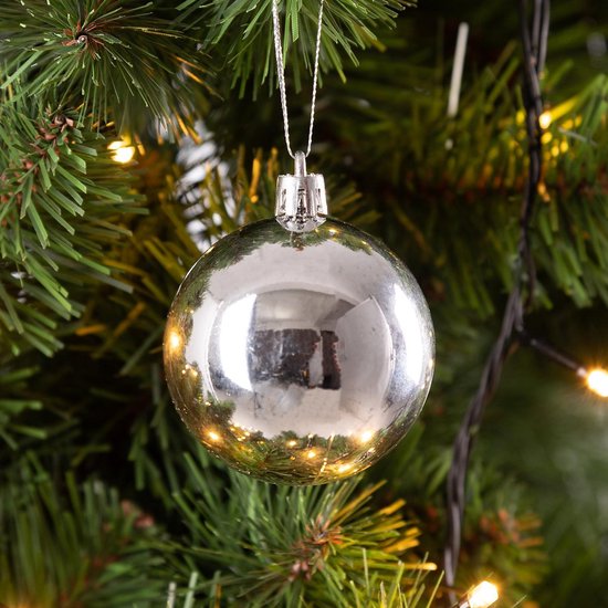 Kerstboomballen 24st - Ø6cm Mat Glanzend Glinsterend - Kunststof Zilver