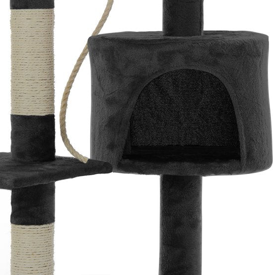 Cadoca Kattenboom donkergrijs met 3 kijkplekken, 1 grot, 2 speelballen en één touw