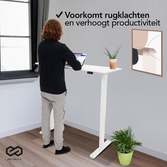 Infinity Goods Elektrisch Zit Sta Bureau - Verstelbare Hoogte- 140 x 60 CM - Wit