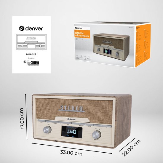 Denver DAB Radio CD Speler - Retro Radio - Bluetooth - 20 voorkeuzezenders - DAB /FM / AUX - MDA525 - Lightwood