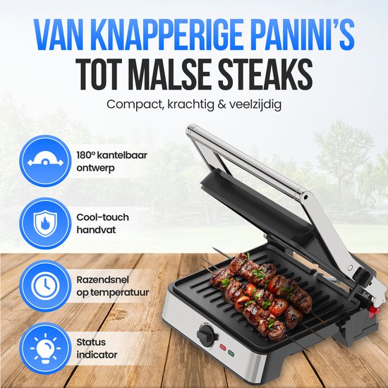 Strex Tosti Apparaat XL Met Temperatuurregeling - Contactgrill Groot / Tosti Ijzer / Broodrooster / Grill Apparaat / Panini Grill - PFAS Vrij - 2200W