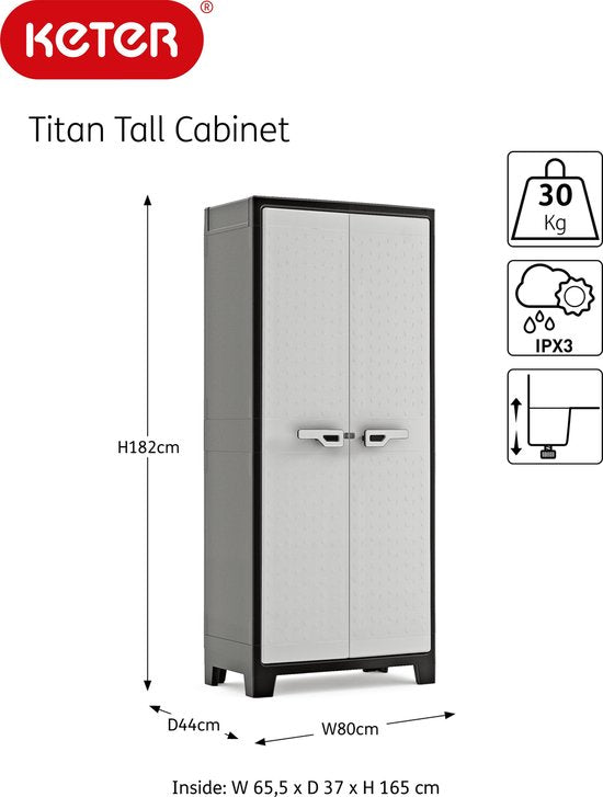 Keter Titan Hoge Kast - 4 Planken - 80x44x182cm - Zwart/Grijs