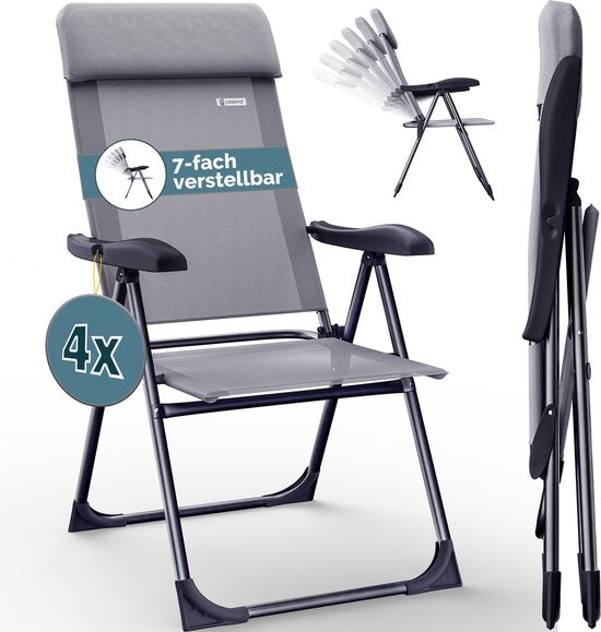 Casaria Tuinstoelen 4 Stuks - Opvouwbaar 7-voudig Verstelbaar – Grijs