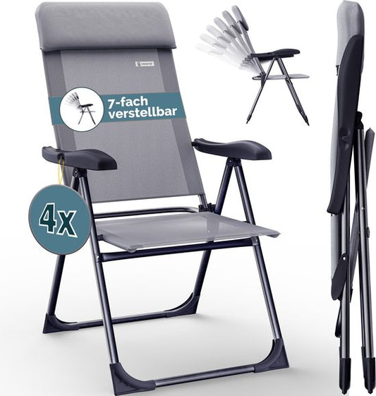 Casaria Tuinstoelen 4 Stuks - Opvouwbaar 7-voudig Verstelbaar – Grijs