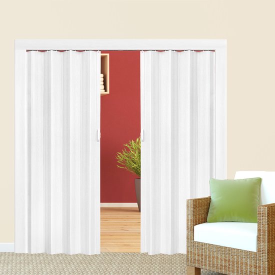 tectake® Vouwdeur Harmonicadeur Vouwwand - met Schuifhandgreep – Waterbestendig en Plaatsbesparend – 80 x 203 cm – Op Maat Snijdbaar en Met Magneetsluiting