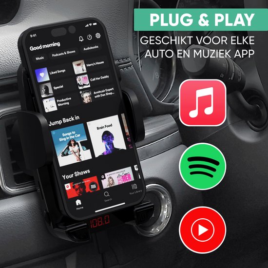 Serve 2in1 Bluetooth FM Transmitter & Telefoonhouder Auto - Carkit voor Muziek - Telefoonhouders Auto Accessoires - Ventilatie Houder
