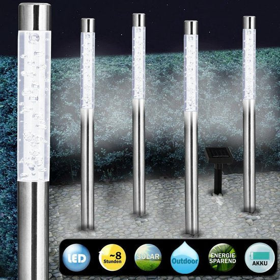 Deuba Tuinlamp - Zonne energie Set van 5 Schemersensor IP44 - Wit