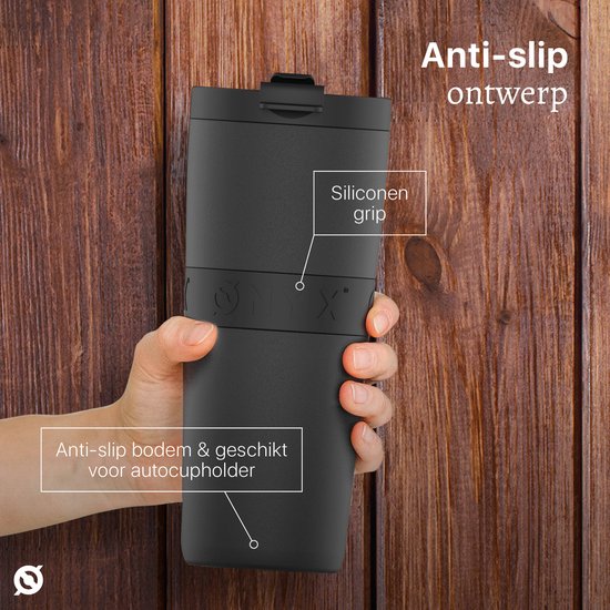 ONYX Drinkfles met Rietje 700ML - Waterfles voor Kinderen & Volwassenen - Thermosbeker RVS Travel Mug - Motiverende Drinkbus - Drinkbeker voor School - Zwart