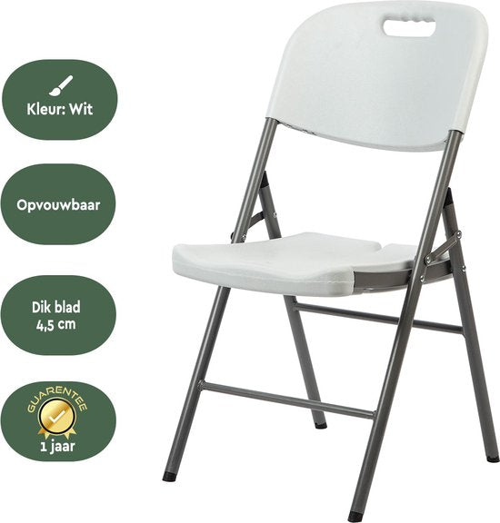 BRASQ Klapstoel - Vouwstoel - Opvouwbare stoel 45x50x88 cm - PVC - Eettafelstoel - Wit