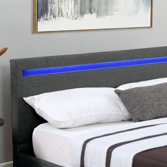 Gestoffeerd bed Verona - 120 x 200cm - Donkergrijs - LED Verlichting