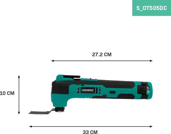 VONROC Accu Multitool 12V – met schraapmes, invalzaagblad, schuurzool en schuurpapier - Incl. Accu en usb-c kabel