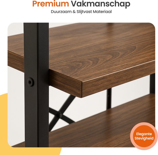 Goliving Boekenkast - 66 x 30 x 186 cm - 6 Lagen - Opbergkast - Wandkast - Boekenrek - Vitrinekast - Stellingkast - Woonkamer Kast - Industrieel - Bruin/Zwart