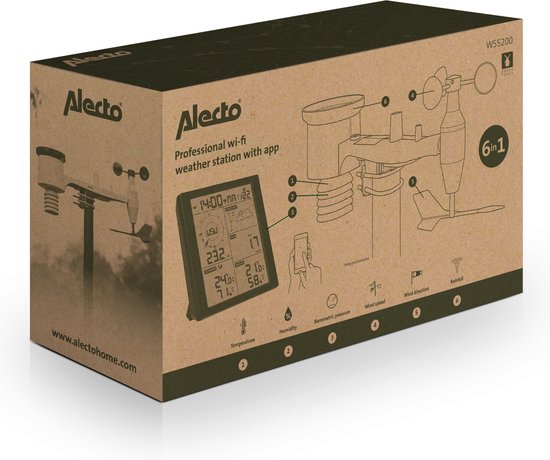 Alecto WS5200 - Professioneel WiFi Weerstation met Buitensensor - App besturing - 6-in-1