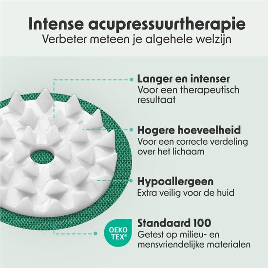 LifeGoods Acupressuur Mat XL - met Kussen - Shakti mat - Spijkermat Incl. 2x Triggerpoint Bal - 128x48x2cm - Groen/Wit