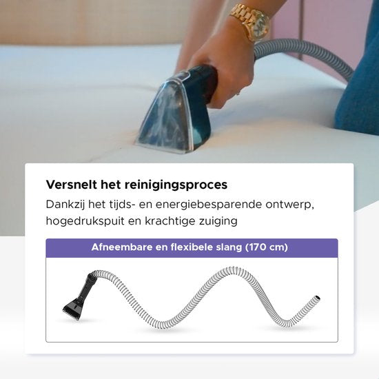 Motionflow Tapijtreiniger PRO – Stoomfunctie tot 100°C – 1700W - Zwart - Incl Opzetstukken