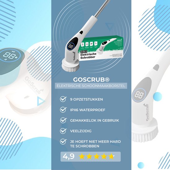 GoScrub® Cleaning King V2 - Elektrische Schoonmaakborstel – Elektrische Schrobber - Schrobborstel – voor badkamer of keuken – Schrobber Met Steel - 9 opzetstukken
