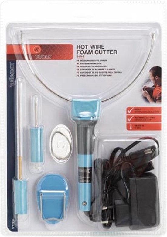 Velleman 3-in-1 piepschuimsnijder, inclusief 3 opzetstukken en voedingsadapter, 8 W