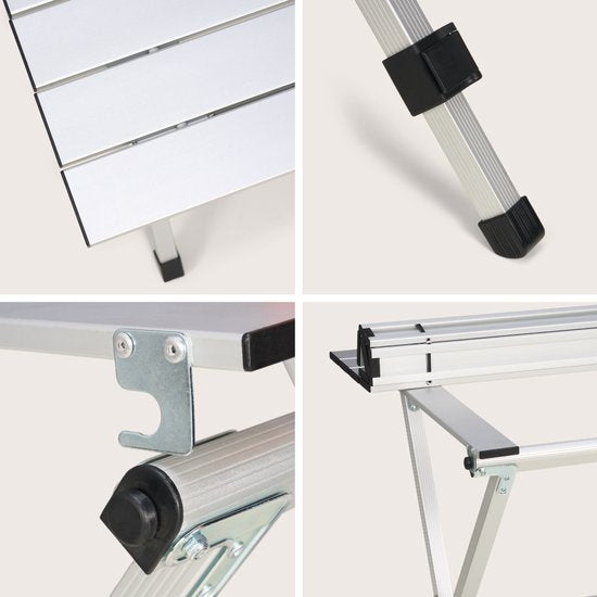 TRVLMORE Campingtafel - 80x58x71 cm - Lichtgewicht met Aluminium Frame - Vouwtafel Verstelbaar - Kampeertafel - Klaptafel - Zilver