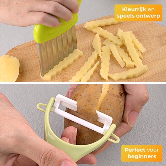 Nuvance - Kindermessenset - 17-Delige Kookset - Kiddikutter - Kinderbestek met Snijplank, Schilmesje, Kindermes, Frietsnijder & Kookschort - Kiddicutter - Koken voor Kinderen - Keukengerei