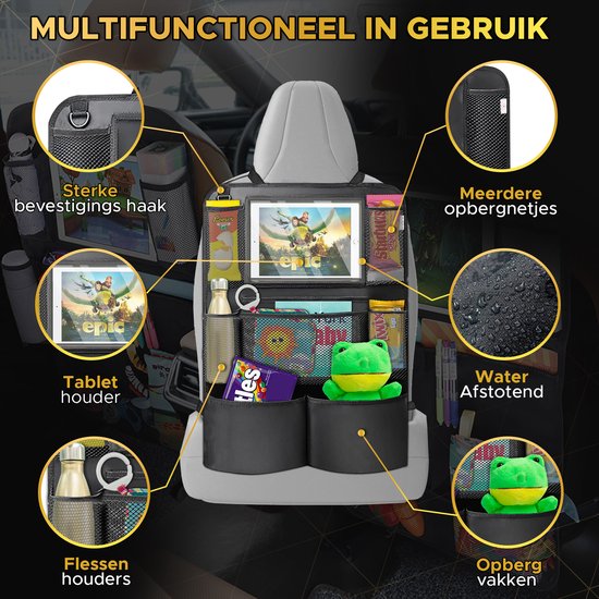 Toivo Set van 2 Luxe Autostoel Organizer - Waterafstotend Oxford Materiaal - Zwart - Tablet Houder - Auto-Organizer