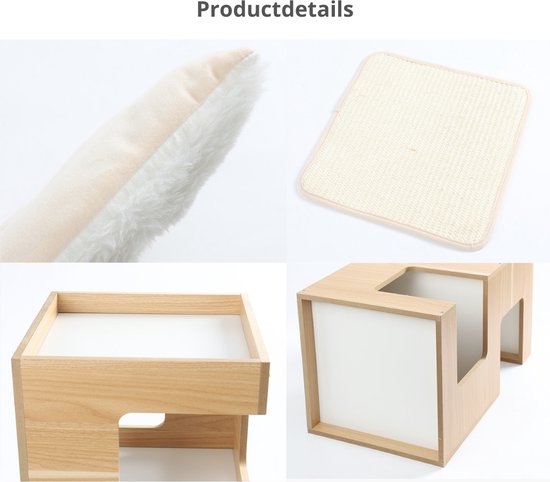 Livista® - Kattenhuis - Naturelle Houtkleur - 60x30x30 cm - Hoogwaardige Materialen - Met Kussen