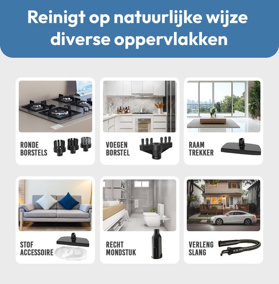 BOLLIT 1500W Stoomreiniger - Handstomer - Vlekkenreiniger - Handstoomreiniger - Tapijtreiniger - Steam Cleaner - Stoomreinigers - Incl. Opbergtas - Krachtig Stoomapparaat - Vloer, Bank, Tapijt Badkamer & Keuken