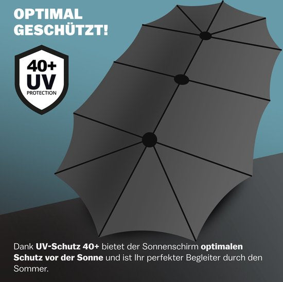 Kingsleeve Dubbele Parasol XXL met Zwengel – 100% polyester - Antraciet - 460x270 cm