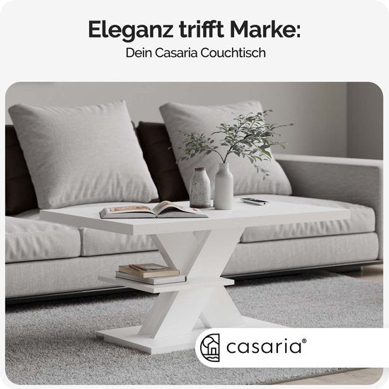Casaria Salontafel Detroit - Extra Legblad 90x60x45cm - Wit