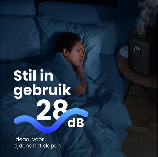 Auronic Luchtbevochtiger - 4 l Capaciteit - Aromatherapie - Nachtmodus - BPA-vrij & Fluisterstil - 360 Graden Mondstuk - Kunststof - Zwart