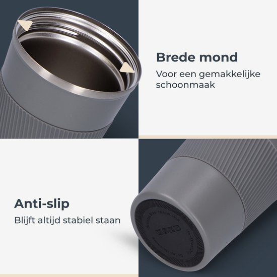 Castagnola Thermosbeker - Koffiebeker To Go - Travel Mug voor Koffie en Thee - Theebeker - 380 ML - RVS - Grijs