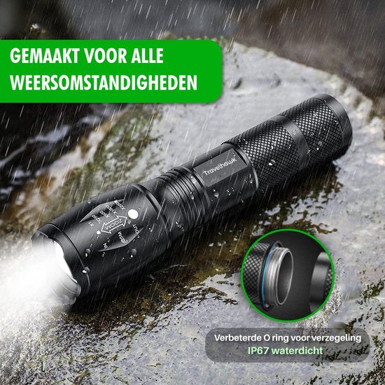 Travelhawk Zaklamp - Zaklamp Led - Zaklamp Militaire - 1000 Lumen - Waterproof - 2 stuks