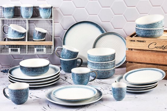 Bjorn Volledige Servies COSMOS 30-delig - Keramiek - Blauw - Ø grote borden 27,5 cm / kleine borden 21,5 cm / kommen 15,5 cm