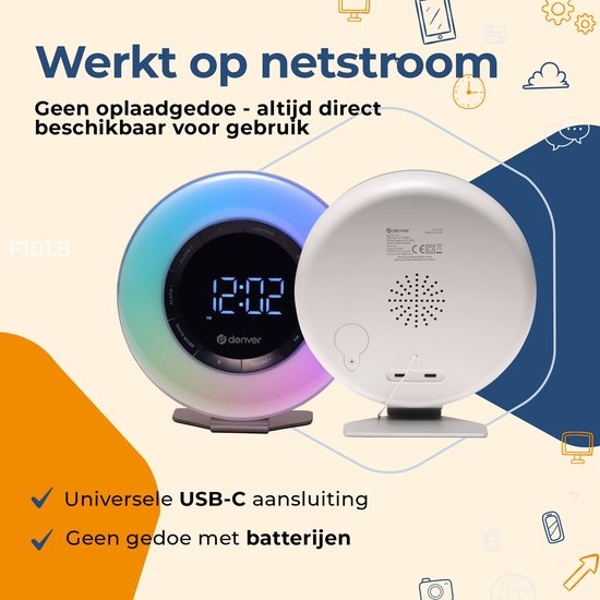Denver Wake Up Light - FM Wekkerradio - Sluimer - Lichtwekker - Witte Ruis - CRL342