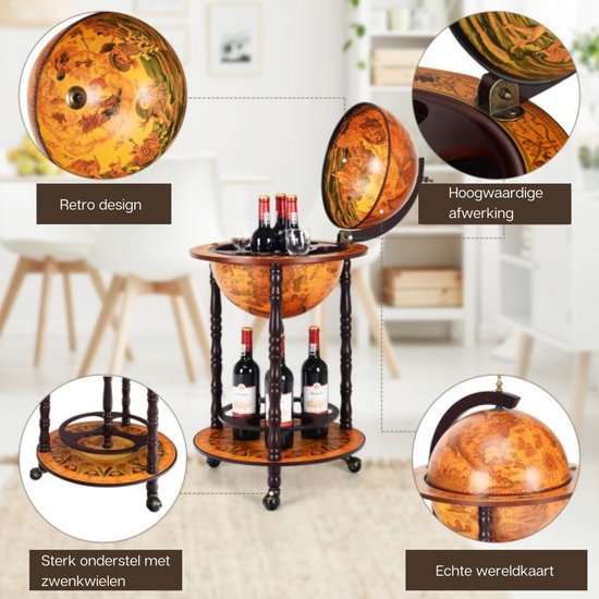 Coast - Wijnrek - Globebar - Wijnbar - Wereldbol bar - ⌀ 47 cm - Bruin