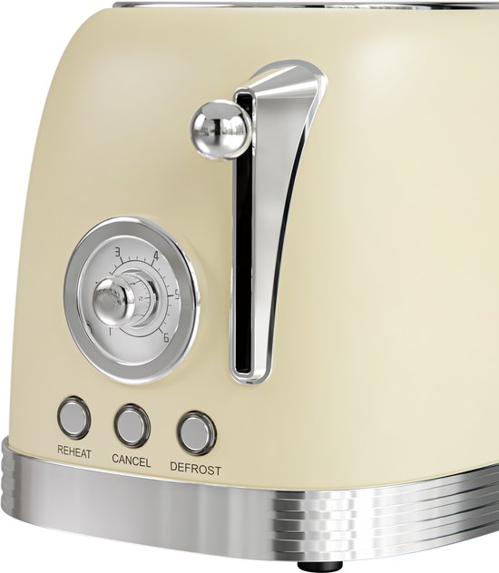 KitchenBrothers Retro Broodrooster - Toaster - 6 Warmteniveaus - 2 Extra Brede Sleuven - 815W - Beige