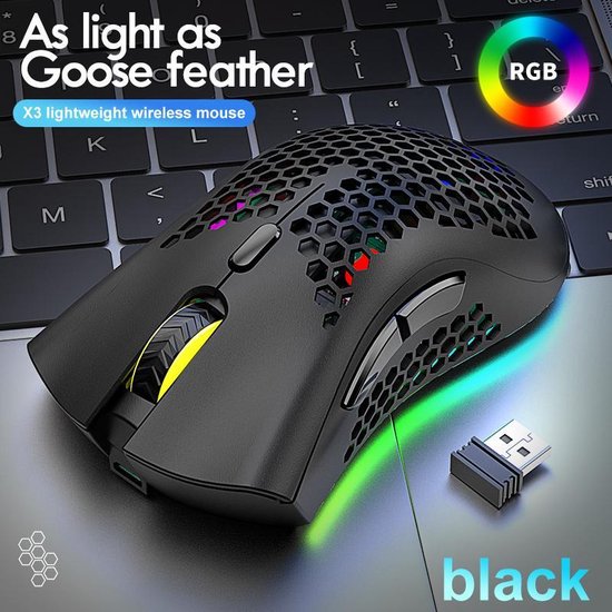 ZIYOU LANG X3 Draadloze Gaming Muis - RGB Honeycomb Gaming Muis - Gaming Muis - Zwart