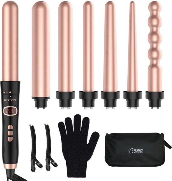 Bestope 6 in 1 Krultang met opzetstukken - Keramische Haarkruller - 13 tot 32mm - Rosé goud