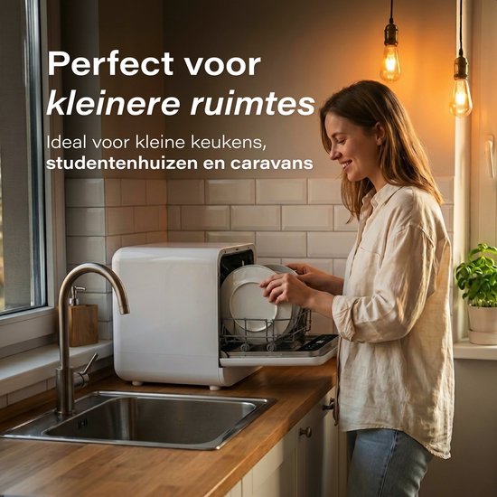 Skoov Mini Vaatwasser met waterreservoir - 3 couverts - 7 wasprogramma's - Kleine smalle vrijstaande afwasmachine - Camping - Wit