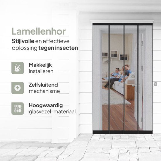 O'DADDY® Vliegengordijn Lamellenhor - 100x260 cm - Deurgordijn - Hordeur - Aanpasbaar Ontwerp - Glasvezel - Deurhor Zwart